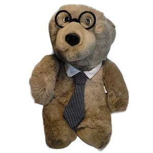 Vintage 1987 Heartline Professor Stuffed Bear With tie collar eye glasses 12"